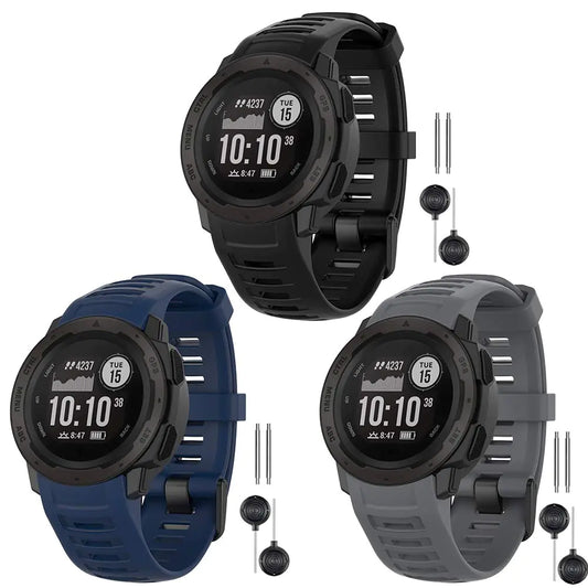 Watbro Bands Compatible with Garmin Instinct Sports GPS Soft Silicone Adjustable Replacement Wristbands for Garmin Instinct/Instinct Tide/Instinct Tactical Black+Navy+Gray